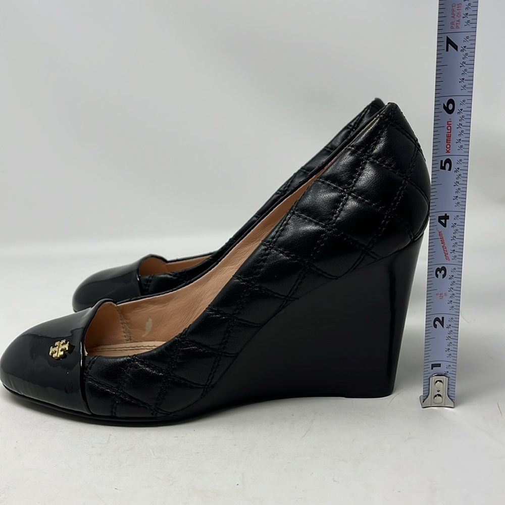 Tory Burch Black Quilted Leather Wedge Pumps - Picture 16 of 16